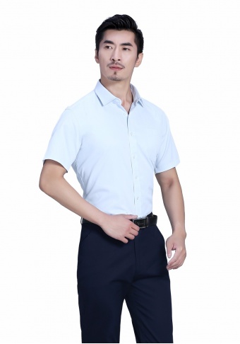 蓝白商务短袖衬衫